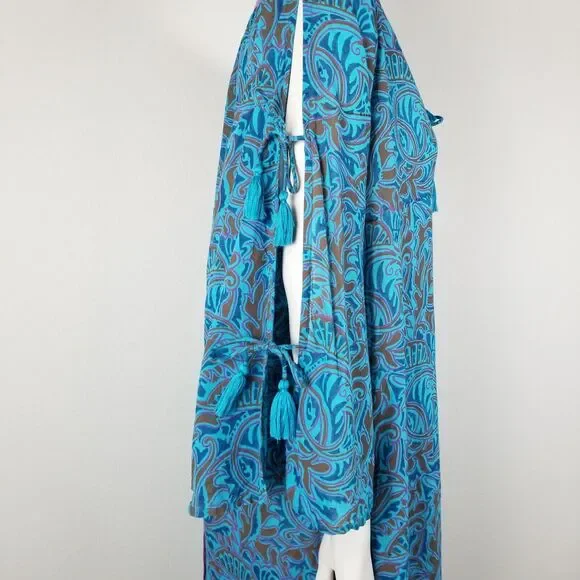 Cleobella Blue Bria Zuri Block Print Kaftan Midi Dress No Belt Size XS *Damaged - Picture 6 of 16